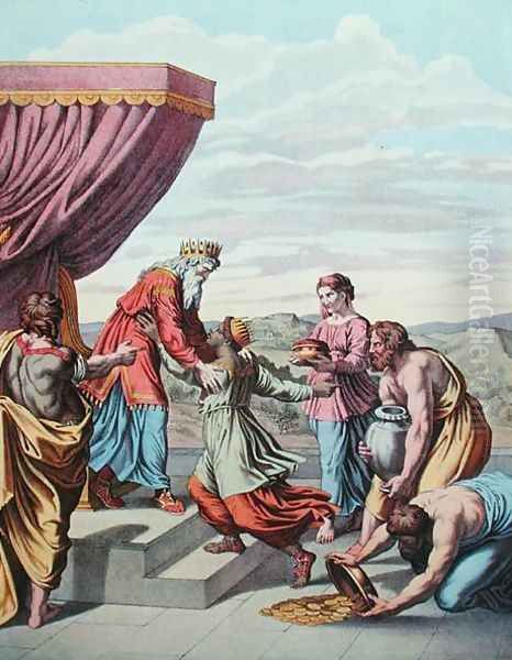 King Solomon receives the Queen of Sheba, illustration from Enseignement par les Yeux de lHistoire Sainte Oil Painting by Raphael (Raffaello Sanzio of Urbino)