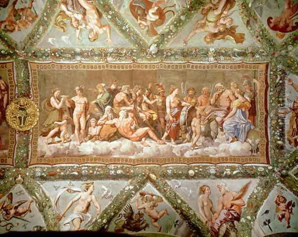 The Council of the Gods, ceiling painting of the Courtship and Marriage of Cupid and Psyche Oil Painting by Raphael (Raffaello Sanzio of Urbino)