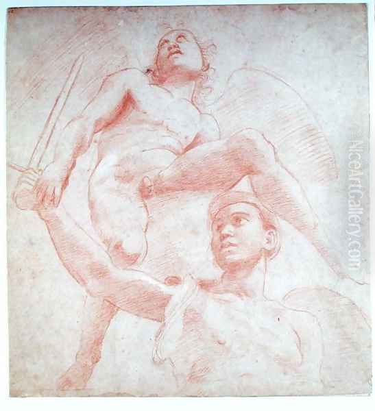 Angel and a figure representing the planet Mars Oil Painting by Raphael (Raffaello Sanzio of Urbino)