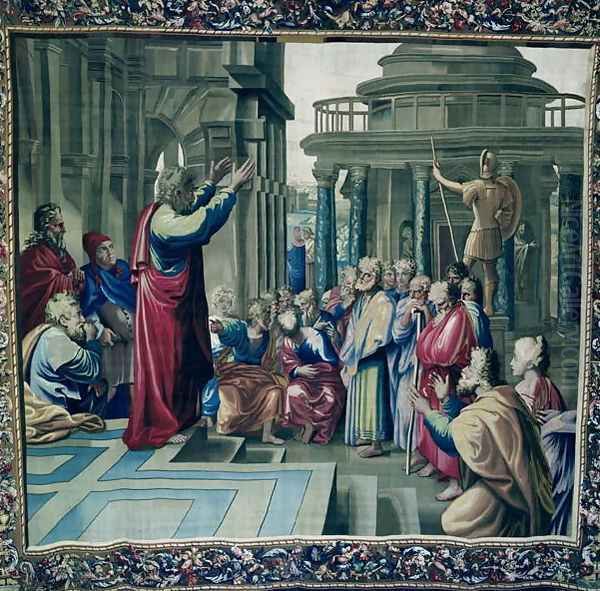 St. Paul Preaching at the Areopagus, from a series depicting the Acts of the Apostles, woven at the Beauvais Workshop under the direction of Philippe Behagle 1641-1705 1695-98 Oil Painting by Raphael (Raffaello Sanzio of Urbino)