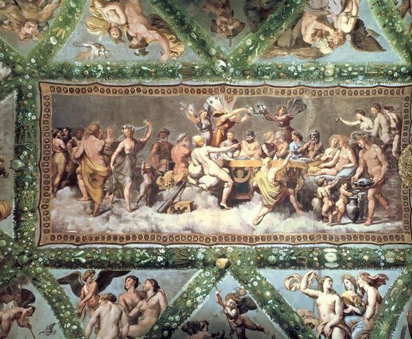 The Banquet of the Gods, ceiling painting of the Courtship and Marriage of Cupid and Psyche Oil Painting by Raphael (Raffaello Sanzio of Urbino)