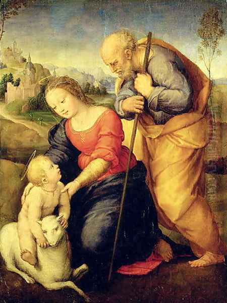 The Holy Family with the Lamb, 1507 Oil Painting by Raphael (Raffaello Sanzio of Urbino)