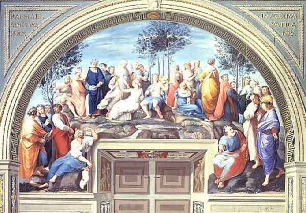 Parnassus and the Disputa, from the Stanza della Segnatura, print by Giovanni Volpato and Raphael Morghen Oil Painting by Raphael (Raffaello Sanzio of Urbino)