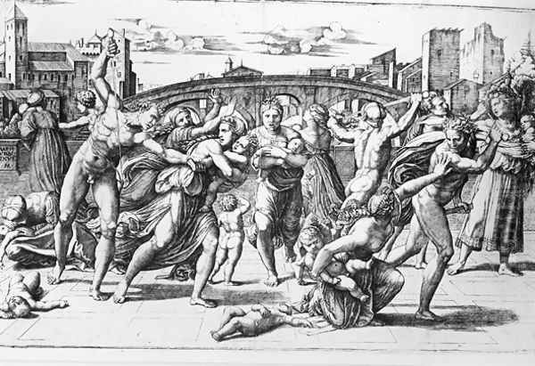 The Massacre of the Innocents, engraved by Marcantonio Raimondi Oil Painting by Raphael (Raffaello Sanzio of Urbino)