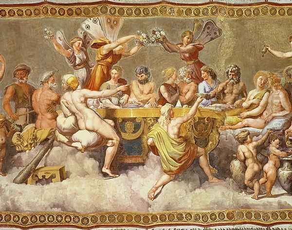 The Banquet of the Gods, ceiling painting of the Courtship and Marriage of Cupid and Psyche 2 Oil Painting by Raphael (Raffaello Sanzio of Urbino)