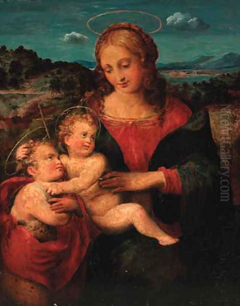 The Madonna and Child with the Infant Saint John the Baptist Oil Painting by Raphael (Raffaello Sanzio of Urbino)