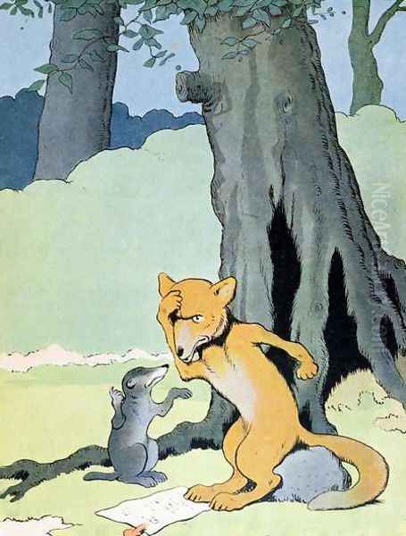 Grimbeau the Badger and Renard the Fox, illustration from Le Roman de Renard, c.1900 Oil Painting by Benjamin Rabier