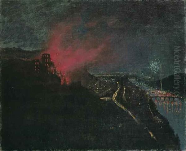 Nachtliches Heidelberg Mit Feuerwerk Oil Painting by Emil Orlik