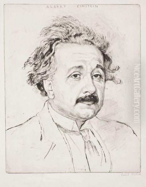 Portrait D'albert Einstein Oil Painting by Emil Orlik