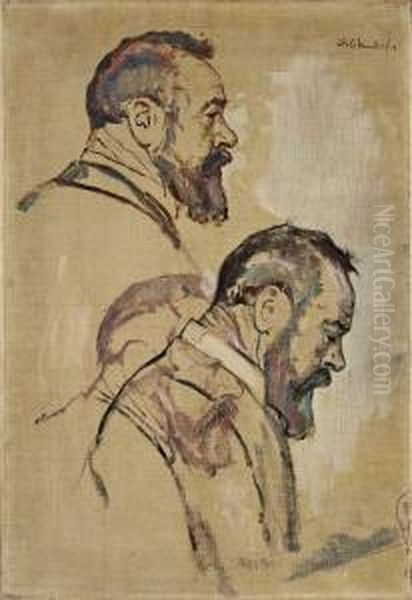 Ferdinand Hodler (portraitstudien) Oil Painting by Emil Orlik