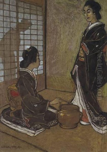 Zwei Geishas Oil Painting by Emil Orlik