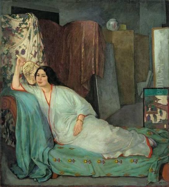 Frau Auf Dem Divan Oil Painting by Emil Orlik