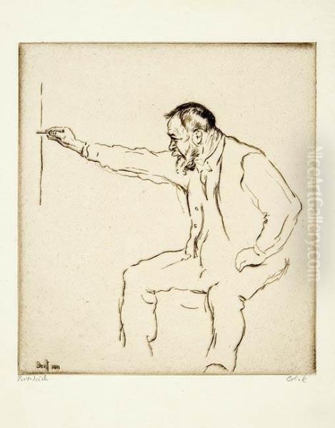 Ferdinand Hodler An Der Staffelei - Max Slevogtzeichnend Oil Painting by Emil Orlik