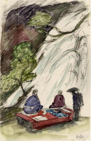 Gesprach Am Wasserfall Oil Painting by Emil Orlik