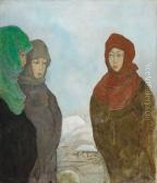 Japanerinnen Im Winterkleid Oil Painting by Emil Orlik