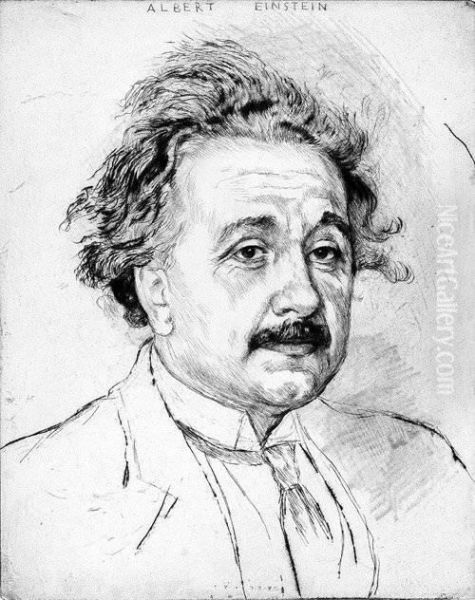 Portrat Albert Einstein Oil Painting by Emil Orlik