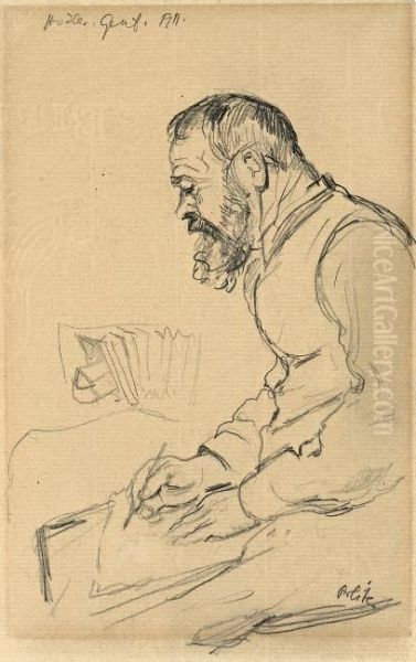 Ferdinand Hodler, Zeichnend. 1911 Oil Painting by Emil Orlik