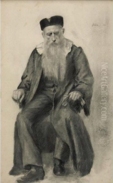 Portrait Of A Rabbi Oil Painting by Emil Orlik