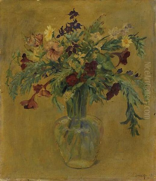 Vase Of Flowers Oil Painting by Emil Orlik