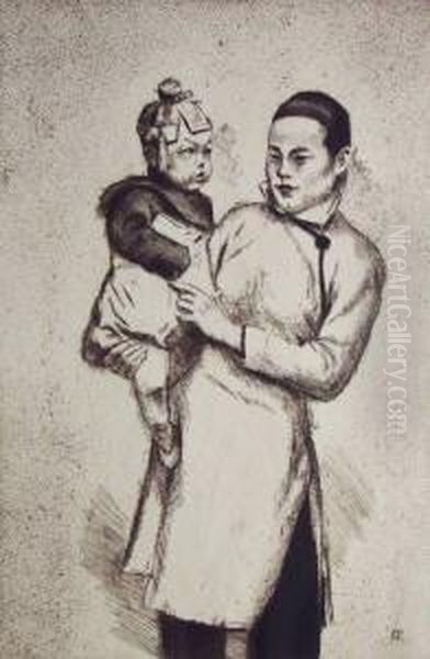 Chinesische Mutter Mit Kind Auf Dem Arm Oil Painting by Emil Orlik