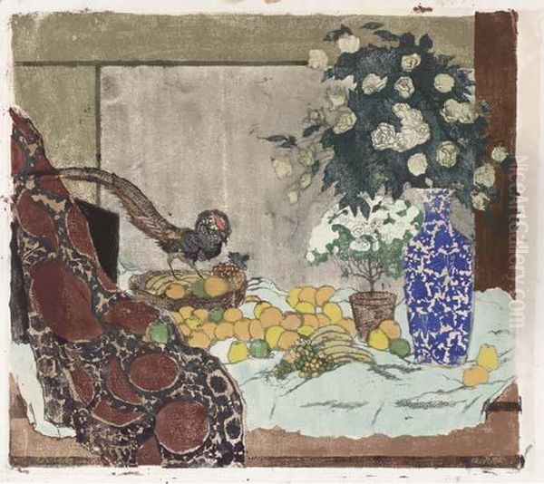 Stilleben Mit Obst, Blumen, Und Einem Fasan Oil Painting by Emil Orlik