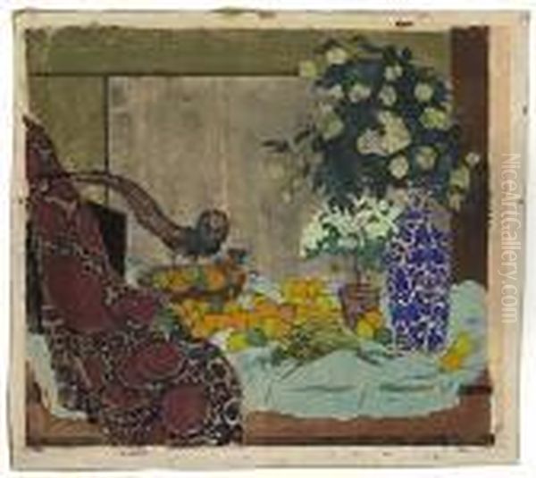 Stilleben Mit Fruchten, Weissen Rosen, Azalee Und Einem Fasan Oil Painting by Emil Orlik