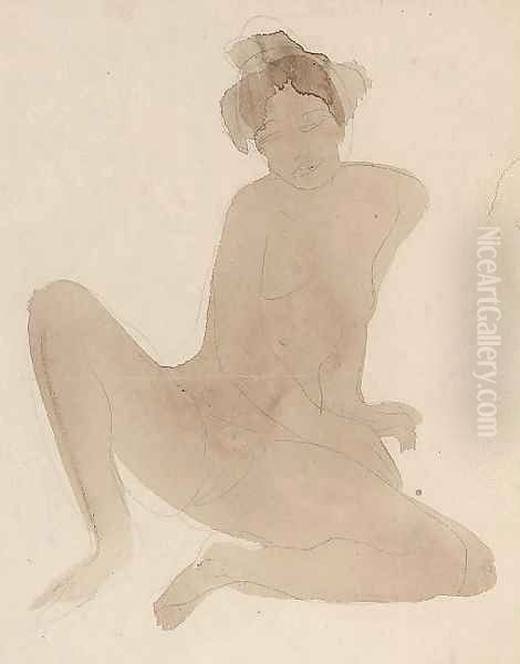 Femme nue assise aux jambes ecartees Oil Painting by Auguste Rodin