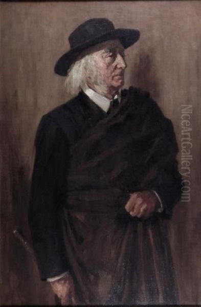 Portraitof An Elderly Artist Wearing A Wide Brimmed Hat Oil Painting by Sir William Newenham Montague Orpen