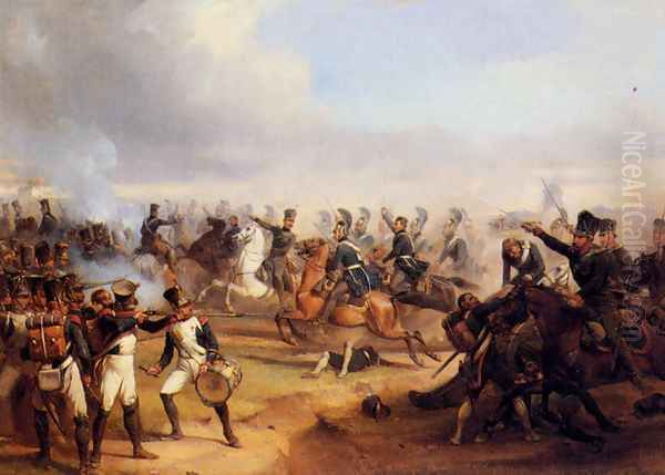 Battle Scene Oil Painting by Edmund Friederich Theodor Rabe