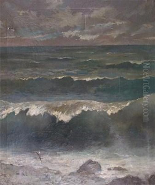 Waves Breaking On The Shore Oil Painting by Sir William Newenham Montague Orpen