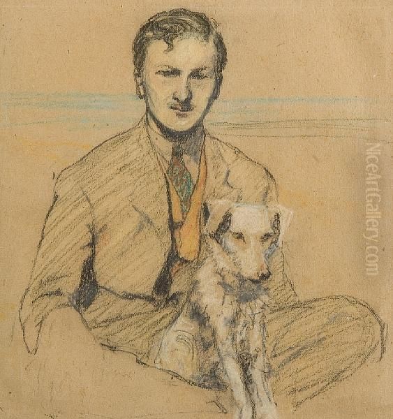 Young Man Seated With A Terrier On His
Lap Oil Painting by Sir William Newenham Montague Orpen