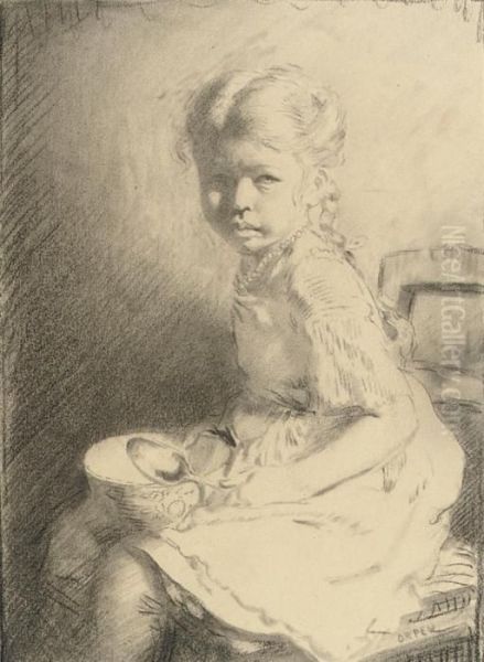 Bunny Seated Holding A Bowl And Spoon On Her Lap Oil Painting by Sir William Newenham Montague Orpen