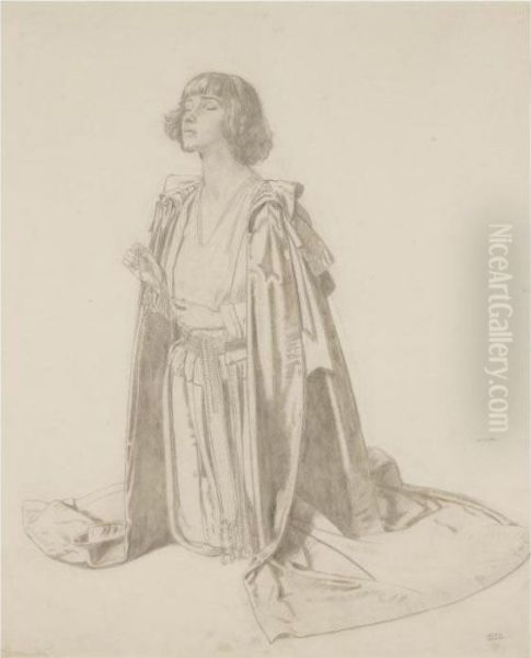 Kneeling Figure Of A Woman - Study For The Holy Well Oil Painting by Sir William Newenham Montague Orpen