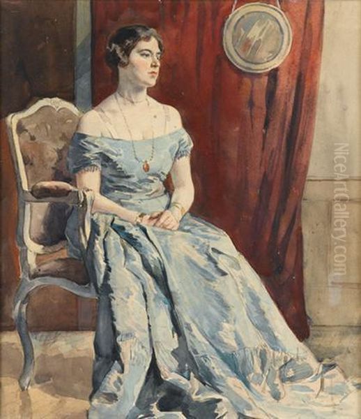 Lady Orpen Seated In An Interior Oil Painting by Sir William Newenham Montague Orpen