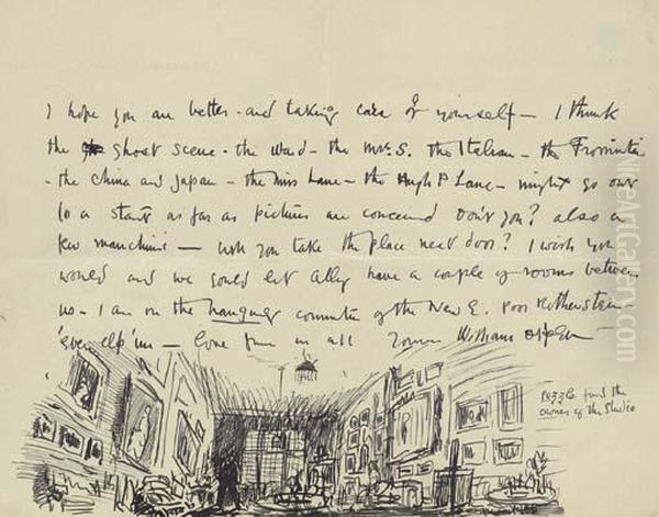 Illustrated Letter To Hugh Lane: Puzzle Find The Owner Of The Studio Oil Painting by Sir William Newenham Montague Orpen