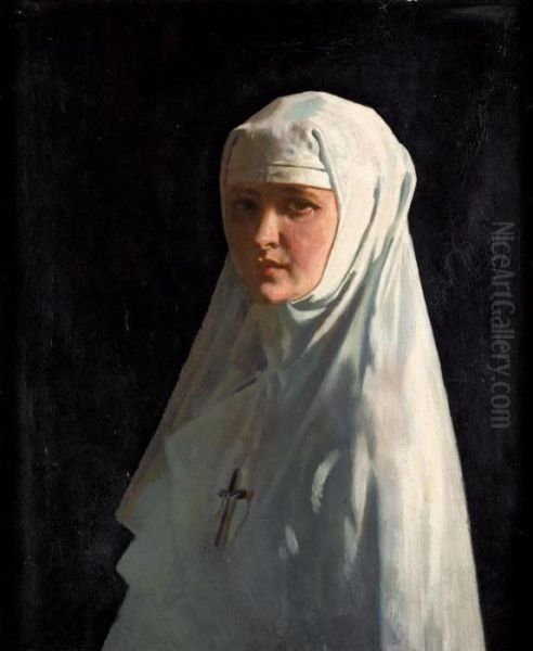 Yvonne Aubicq As A Nun Oil Painting by Sir William Newenham Montague Orpen