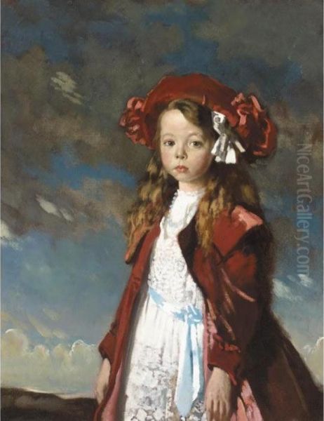 Portrait Of Miss Violette Lilian Rosemary Harmsworth, In A Landscape Oil Painting by Sir William Newenham Montague Orpen