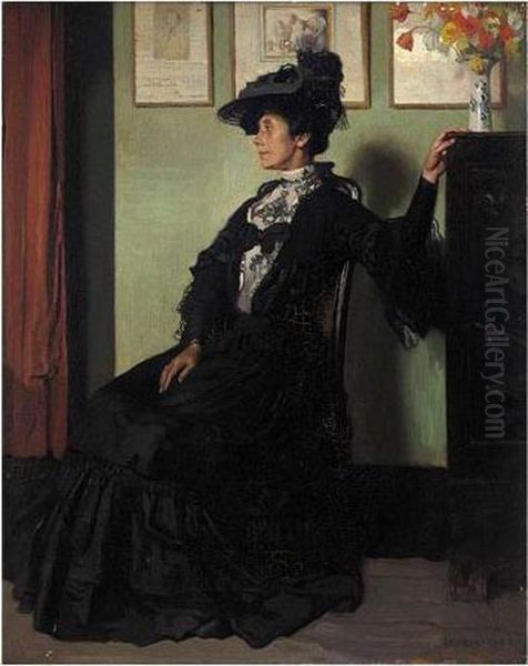 Portrait Of Mrs Ella Fry Oil Painting by Sir William Newenham Montague Orpen