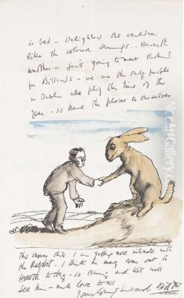 Illustrated Letter To Grace Orpen: Getting More Intimate With Therabbit Oil Painting by Sir William Newenham Montague Orpen