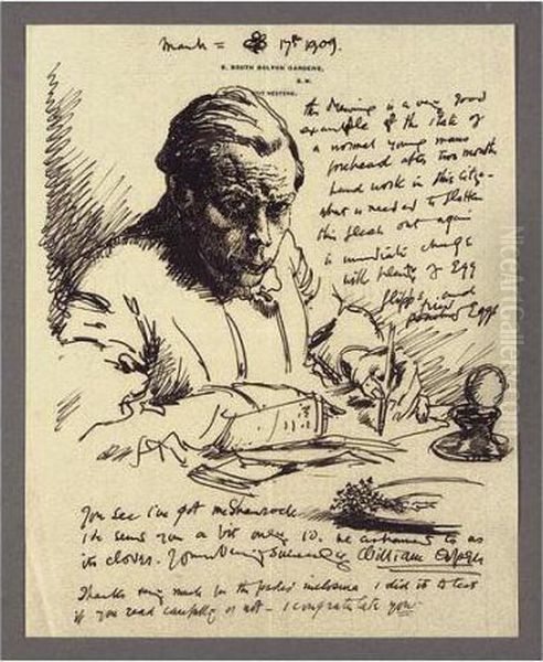 An Illustrated Letter To Mrs St George With Self-portrait Writing Oil Painting by Sir William Newenham Montague Orpen