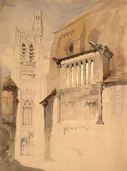 Tower of the Cathedral at Sens Oil Painting by John Ruskin