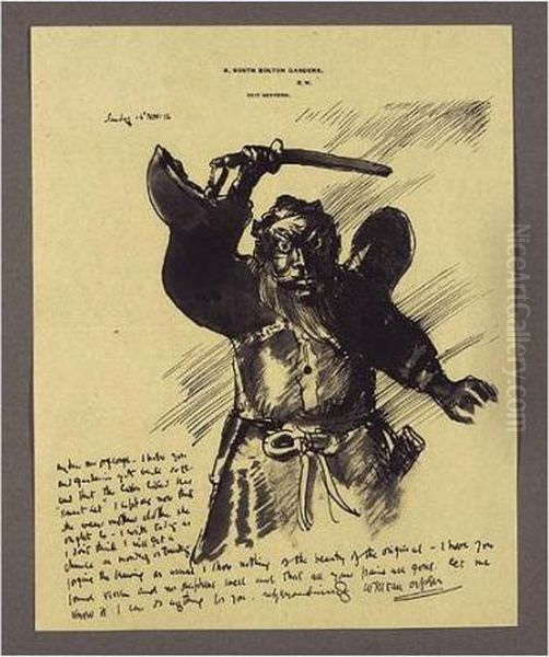 An Illustrated Letter To Mrs St George Depicting A Bearded Warrior Oil Painting by Sir William Newenham Montague Orpen