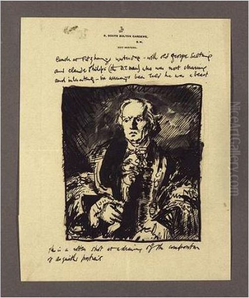 An Illustrated Letter With Asquith's Portrait Oil Painting by Sir William Newenham Montague Orpen