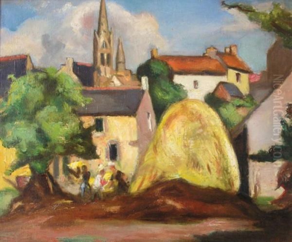 Village De Bretagne ; Les Fenaisons Oil Painting by Manuel Ortiz De Zarate