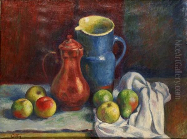 Nature Morte Aux Pommes Et Aux Pichets Oil Painting by Manuel Ortiz De Zarate