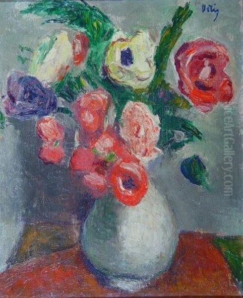 Vase D'anemones Oil Painting by Manuel Ortiz De Zarate