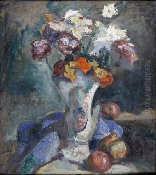 Vase De Fleurs Et Fruits Oil Painting by Manuel Ortiz De Zarate