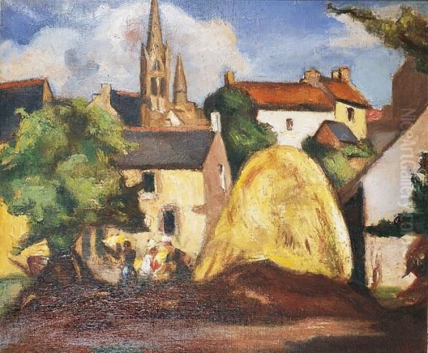 Village De Bretagne, Les Fenaisons Oil Painting by Manuel Ortiz De Zarate