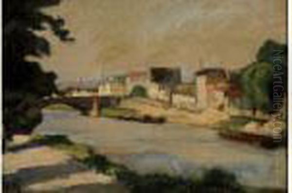 Village Au Bord De La Riviere Oil Painting by Manuel Ortiz De Zarate