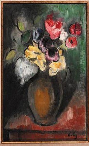 A Still Life With Flowers In A Jug Oil Painting by Manuel Ortiz De Zarate